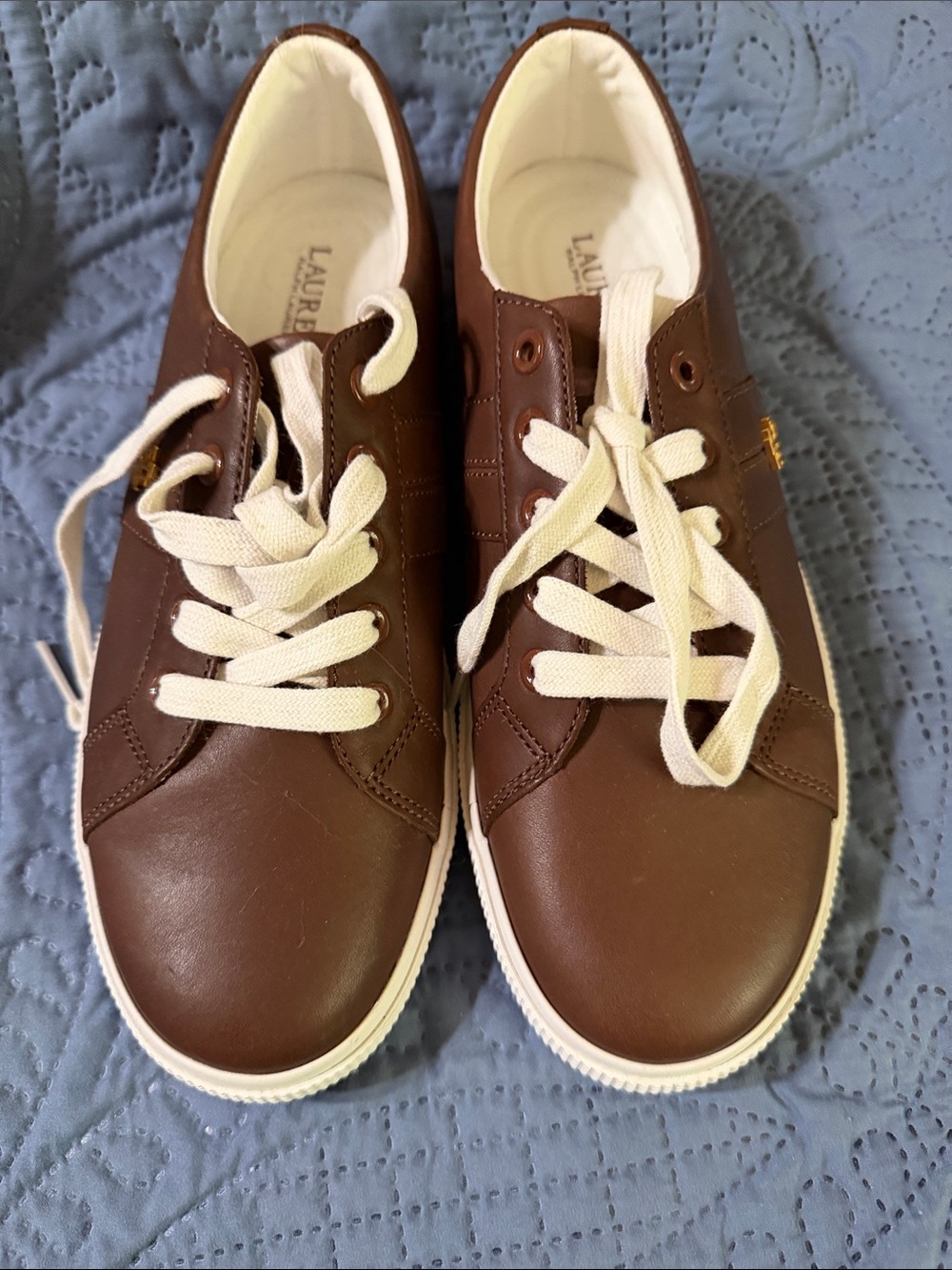 Lauren Ralph Lauren Brown Leather Sneakers Jansen ll SZ 9.5. New never worn.